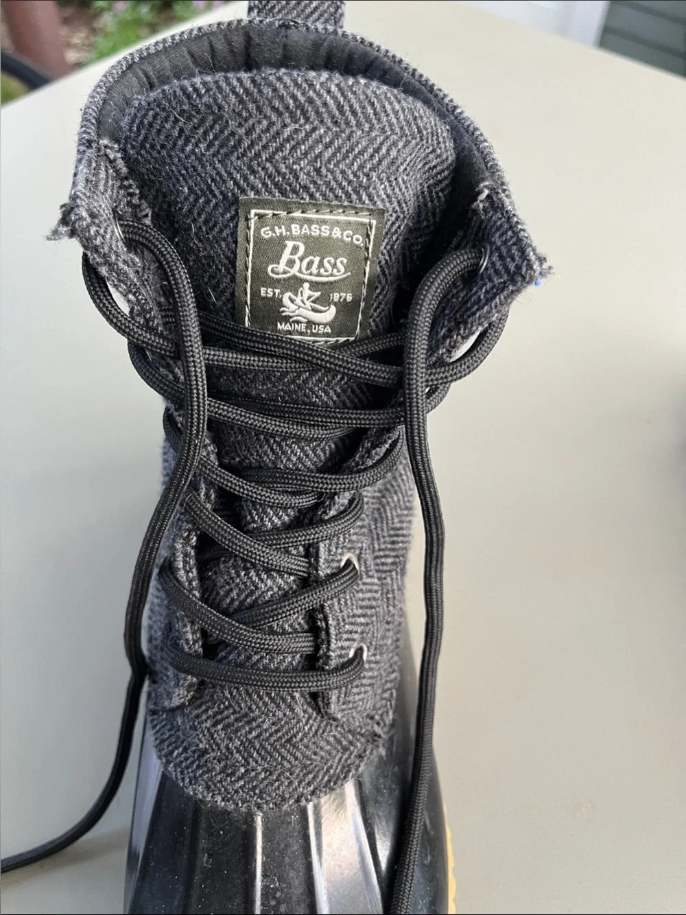 Bass Harlequin Black & Gray Herringbone Lace-Up Winter Duck Boots